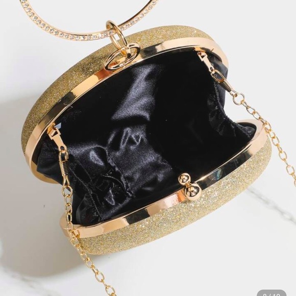 Glitter Sequins Round Women's Clutch Handbags Diamond Metal Circle Top Handlle - Picture 7 of 8